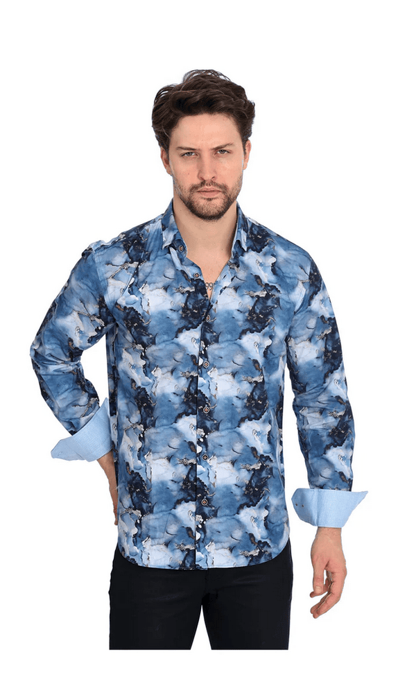 Mizumi Shirt Long Sleeve | Blue - Caswell's Fine Menswear
