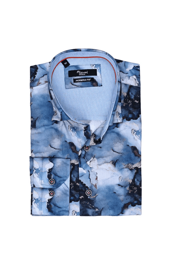 Mizumi Shirt Long Sleeve | Blue - Caswell's Fine Menswear
