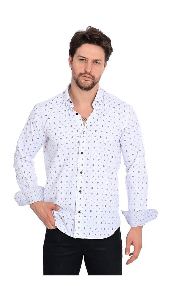 Mizumi Shirt Long Sleeve | White/Red - Caswell's Fine Menswear