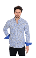 Mizumi Shirt Long Sleeve | White/Royal - Caswell's Fine Menswear