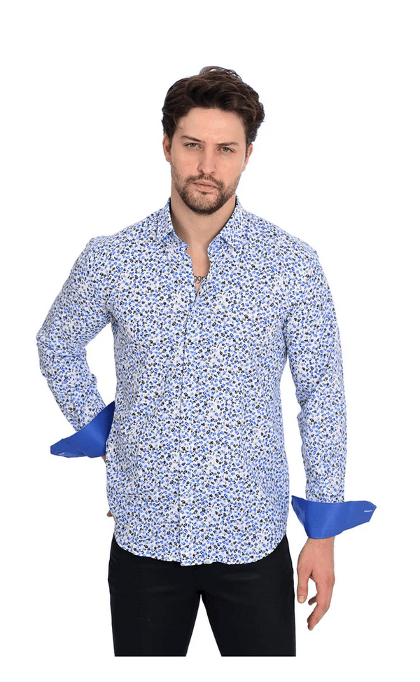Mizumi Shirt Long Sleeve | White/Royal - Caswell's Fine Menswear