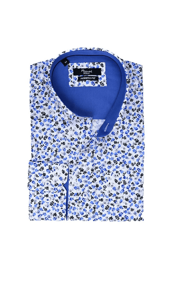 Mizumi Shirt Long Sleeve | White/Royal - Caswell's Fine Menswear