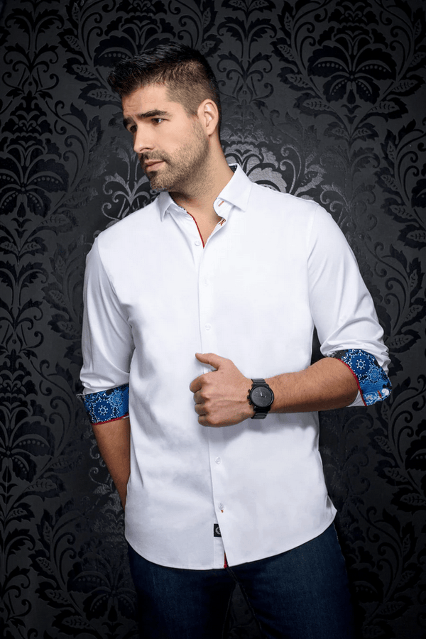 Au Noir 360° Stretch Shirt | ROSMARINO, White - Caswell's Fine Menswear