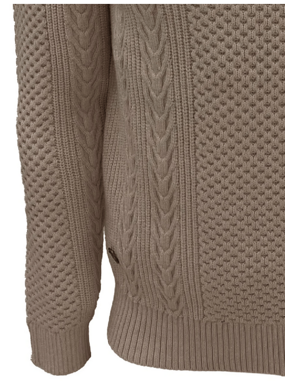 Point Zero CUDI Cabel Knit Cashmere Like Sweater | Cashew - Caswell's Fine Menswear