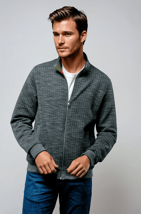 7 Downie St. Full Zip Waffle Knit Cardigan Sweater | Green - Caswell's Fine Menswear