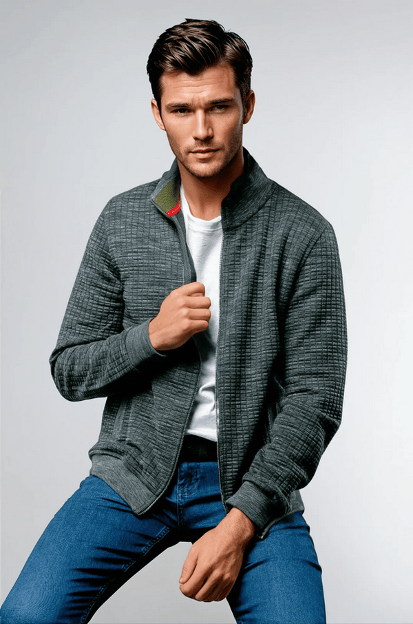 7 Downie St. Full Zip Waffle Knit Cardigan Sweater | Green - Caswell's Fine Menswear