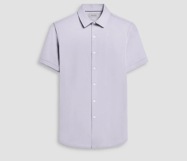 Bugatchi Miles Solid OoohCotton® Short Sleeve Shirt | Silver - Caswell's Fine Menswear