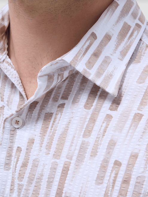 Bugatchi Orson Seersucker Shirt | Camel - Caswell's Fine Menswear