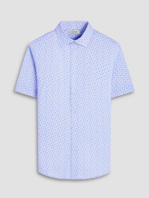 Bugatchi Miles Pattern OoohCotton® Short Sleeve Shirt | Air Blue - Caswell's Fine Menswear
