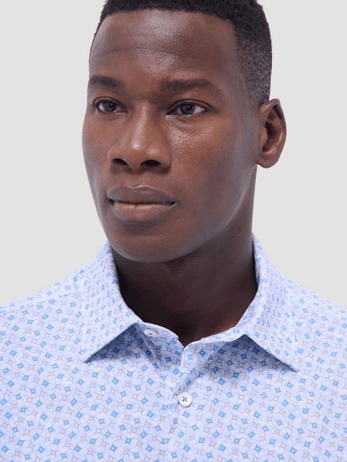 Bugatchi Miles Pattern OoohCotton® Short Sleeve Shirt | Air Blue - Caswell's Fine Menswear