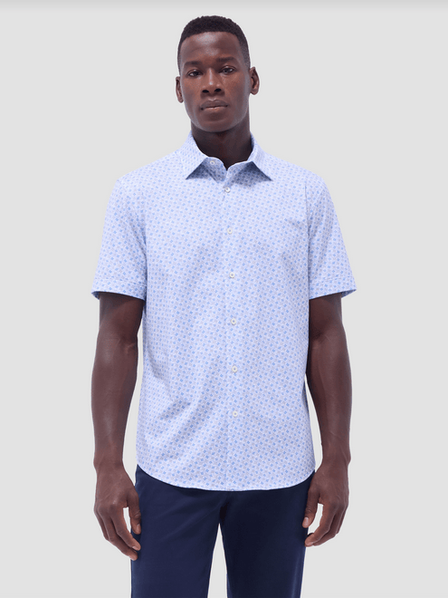 Bugatchi Miles Pattern OoohCotton® Short Sleeve Shirt | Air Blue - Caswell's Fine Menswear