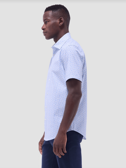Bugatchi Miles Pattern OoohCotton® Short Sleeve Shirt | Air Blue - Caswell's Fine Menswear