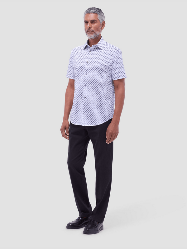 Bugatchi Miles Pattern OoohCotton® Short Sleeve Shirt | Platinum - Caswell's Fine Menswear