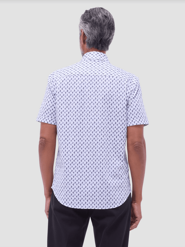 Bugatchi Miles Pattern OoohCotton® Short Sleeve Shirt | Platinum - Caswell's Fine Menswear