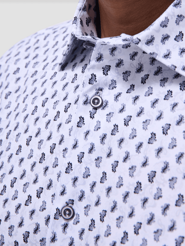 Bugatchi Miles Pattern OoohCotton® Short Sleeve Shirt | Platinum - Caswell's Fine Menswear