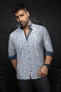 Au Noir Shirt | ALTO, White/Blue - Caswell's Fine Menswear
