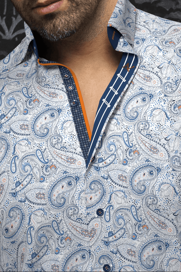 Au Noir Shirt | ALTO, White/Blue - Caswell's Fine Menswear