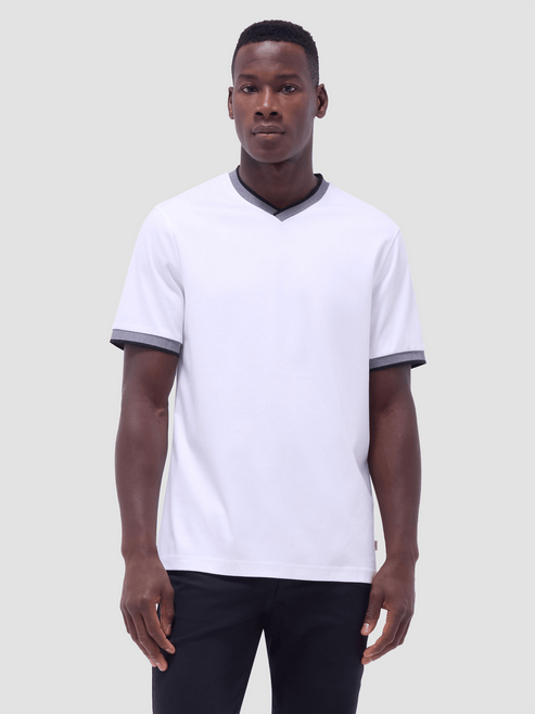 Bugatchi V-Neck Tee | White - Caswell's Fine Menswear