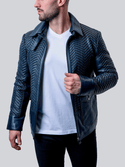 Maceoo Leather Jacket Tresser | Navy - Caswell's Fine Menswear