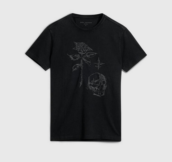 John Varvatos Rose and Skull Tee | Black - Caswell's Fine Menswear