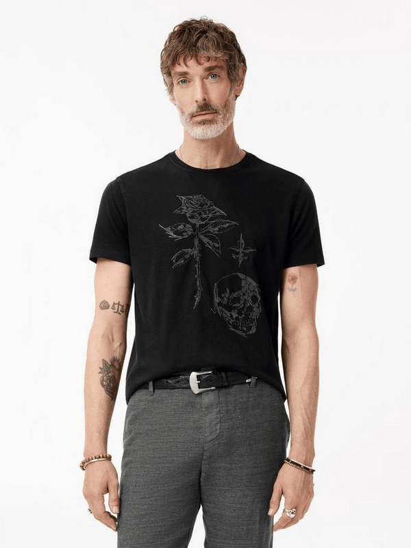 John Varvatos Rose and Skull Tee | Black - Caswell's Fine Menswear