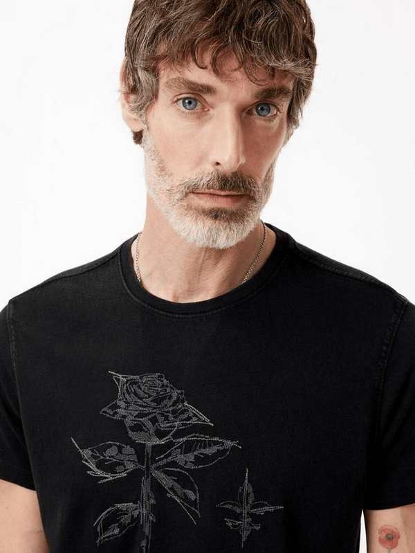 John Varvatos Rose and Skull Tee | Black - Caswell's Fine Menswear