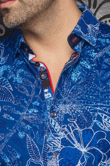 Au Noir 360° Stretch Shirt | RONALDO, Blue - Caswell's Fine Menswear