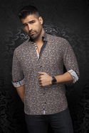 Au Noir Shirt 360° Stretch Shirt | HAYLO, Navy Orange - Caswell's Fine Menswear