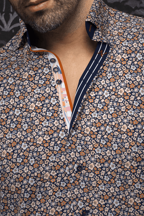 Au Noir Shirt 360° Stretch Shirt | HAYLO, Navy Orange - Caswell's Fine Menswear