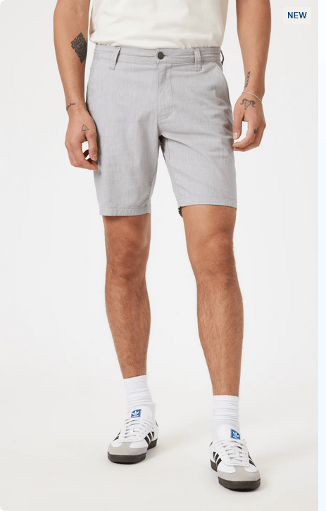 Mavi Noah 9" Regular Rise | Light Grey Linen Stripe - Caswell's Fine Menswear