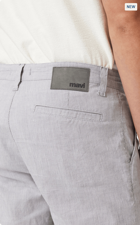 Mavi Noah 9" Regular Rise | Light Grey Linen Stripe - Caswell's Fine Menswear