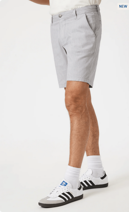 Mavi Noah 9" Regular Rise | Light Grey Linen Stripe - Caswell's Fine Menswear