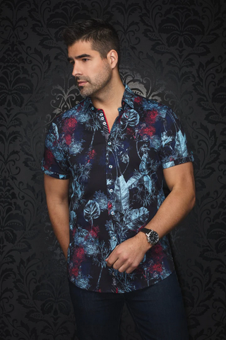 Au Noir 360° Stretch Shirt | MARENGO, Black Turquoise