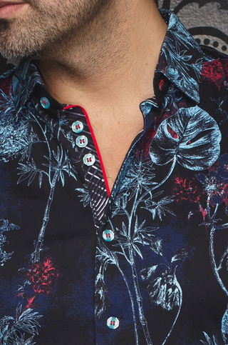 Au Noir 360° Stretch Shirt | MARENGO, Black Turquoise