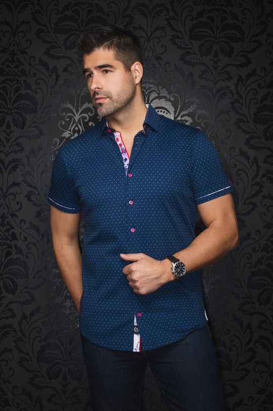 Au Noir 360° Stretch Shirt Short Sleeve | OSLIN, Navy Fuschia