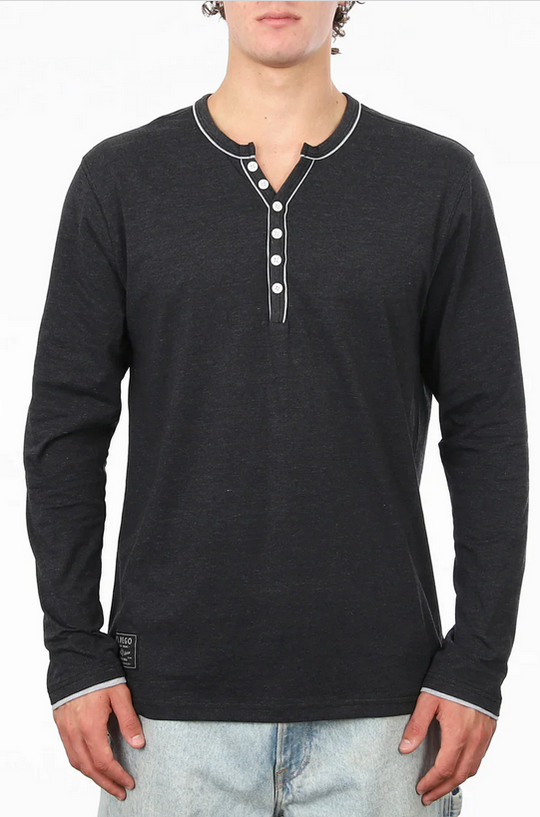 Zimego Modern Henley Shirts Casual Henley V Neck | Black