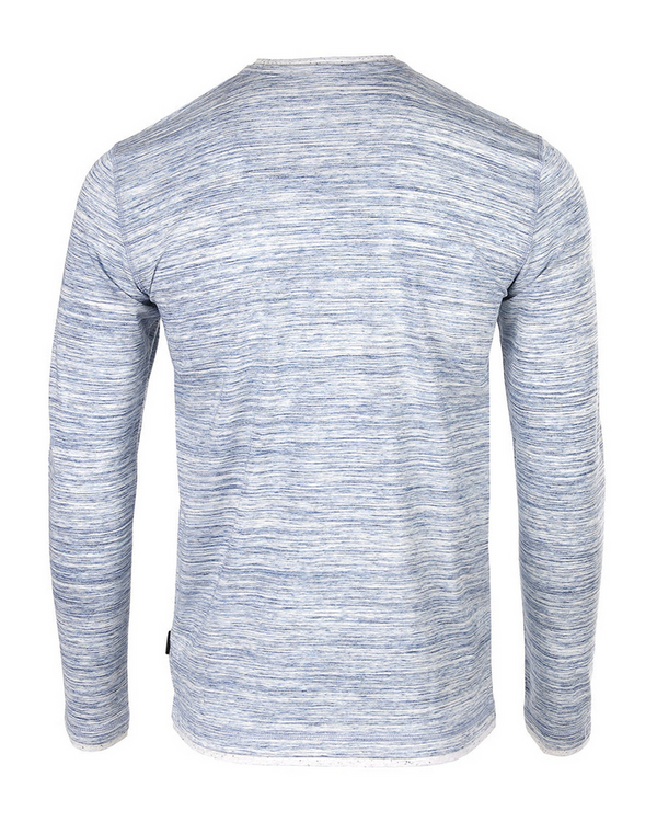 Zimego Long Sleeve Double Layered Y-Neck Fashion Henley | Blue/White