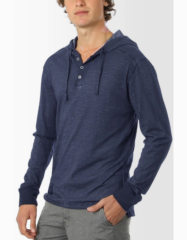 Zimego Vintage Garment Dyed Casual Long Sleeve Hoodie | Navy