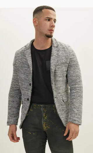 Ron Tomson Raw Edge Fitted Cardigan/Blazer | White Black