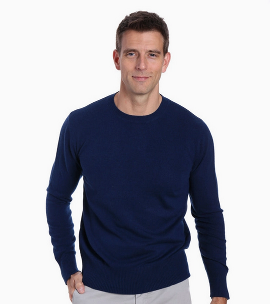 Zainuno Moizni Hommes 100% cachemire col ras du cou - Bleu marine