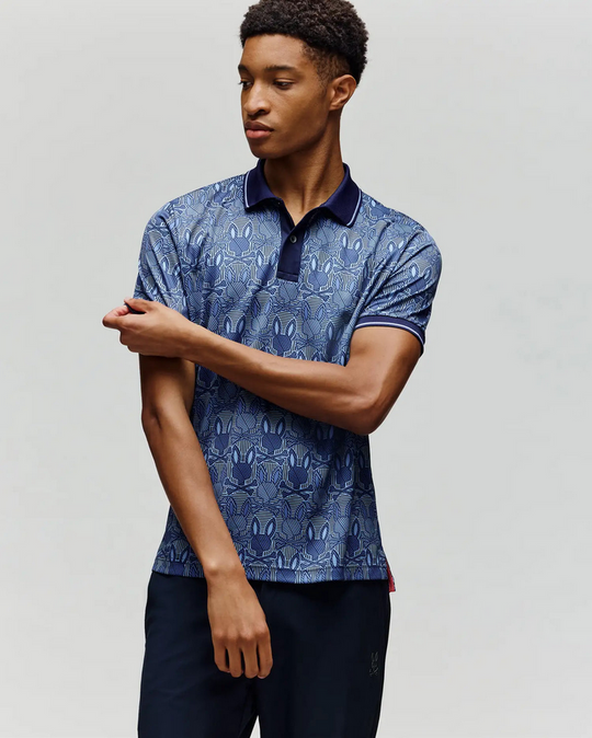 Psycho Bunny Reeves All Over Bunny Sport Polo | Evening Blue