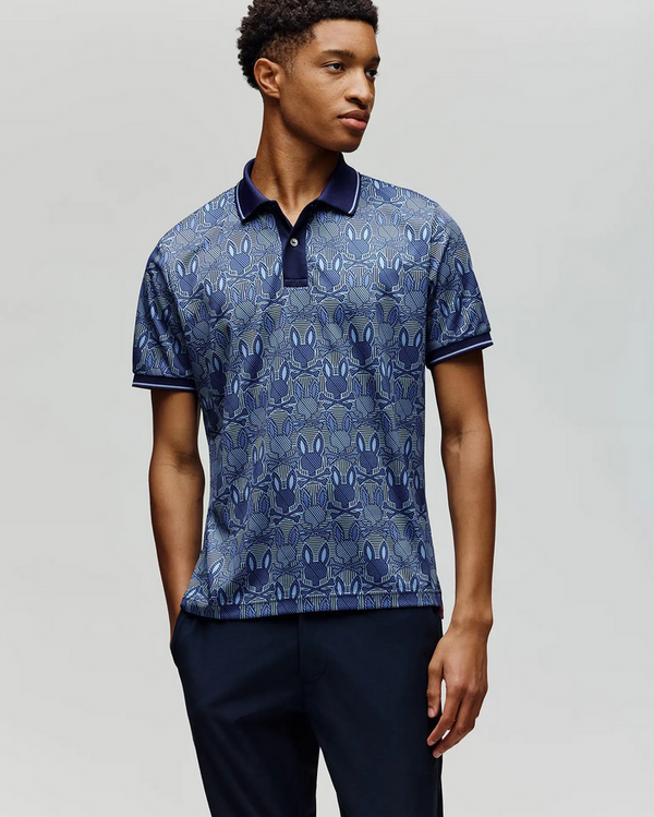 Psycho Bunny Reeves All Over Bunny Sport Polo | Evening Blue