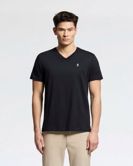 Psycho Bunny Mens Classic V Neck Tee | Black