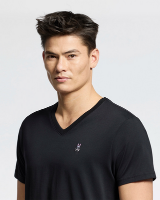 Psycho Bunny Mens Classic V Neck Tee | Black
