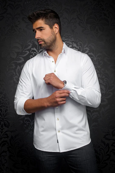 Au Noir 360° Stretch  Shirt Long Sleeve | ALEXANDER-SLD, White Stone