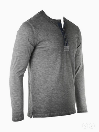 Zimego Men's Long Sleeve Crew Neck Vintage Henley T-Shirt  | Charcoal