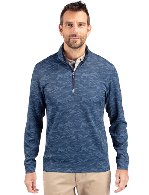 Cutter & Buck Traverse Stretch Eco Camo Print Quarter Zip Mens Pullover | Navy
