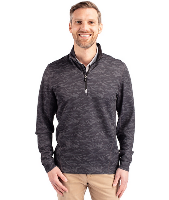 Cutter & Buck Traverse Stretch Eco Camo Print Quarter Zip Mens Pullover | Black