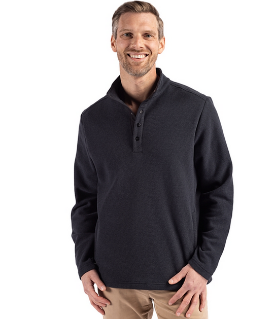 Cutter & Buck Hunts Point Eco Textured Fleece Recycled Mens Snap Pullover | Black