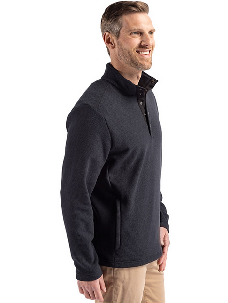 Cutter & Buck Hunts Point Eco Textured Fleece Recycled Mens Snap Pullover | Black